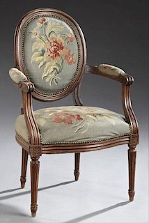 Louis XVI Style Upholstered Carved Beech Fauteuil,