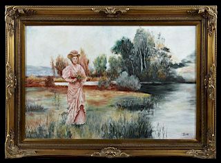 J. Grima, "Lady Picking Wildflowers by the River,"