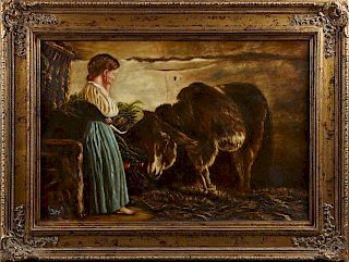 J. Grima, "Girl with Donkey," 20th c., oil on canv