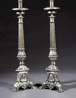 Pair of French Silverplated Altar Candlesticks, 19