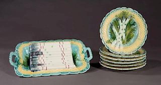 Seven Piece French Majolica Asparagus Set, late 19