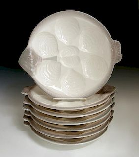 Seven Piece French Ceramic Oyster Set, 20th c., co