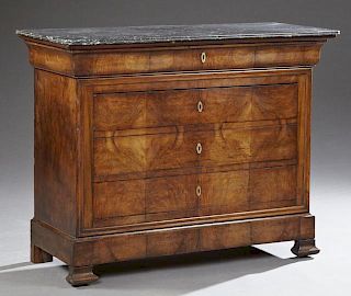 Louis Philippe Carved Walnut Marble Top Commode, c