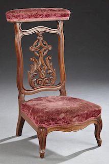 French Carved Walnut Prie Dieu, c. 1870, the uphol