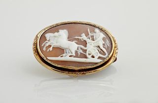18K Yellow Gold Cameo Brooch, early 20th c., with