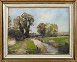 Ron Jones (English), "Welsh Landscape with Stream,