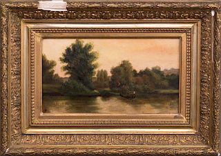 French School, "River Landscape with Boat," 19th c