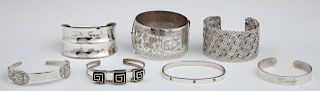 Group of Seven Sterling Cuff Bracelets, 20th c., o