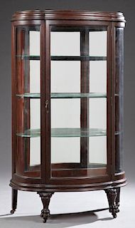American Carved Mahogany Curved Glass Curio Cabine