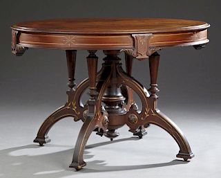 American Aesthetic Carved Walnut Center Table, lat