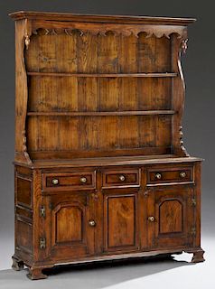 English Carved Oak Welsh Cupboard, late 19th c., w