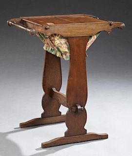 French Carved Oak Work Table, c. 1910, with a doub