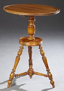 French Carved Cherry Circular Lamp Table, 20th c.,