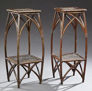 Pair of Bent Bamboo Pedestals, 20th c., with woven