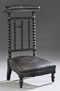 French Ebonized Prie Dieu, c. 1880, the upholstere