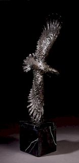 Patinated Bronze Eagle in Flight, 20th c., on a hi