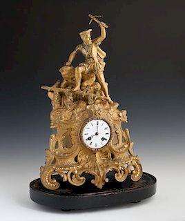French Gilt Spelter Figural Mantel Clock, 19th c.,