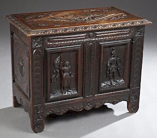 French Renaissance Style Carved Oak Coffer, 19th c
