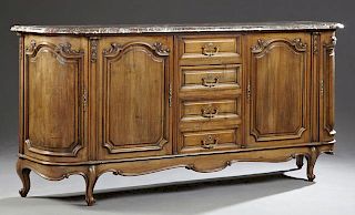 Louis XV Style Carved Walnut Marble Top Sideboard,