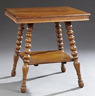 American Late Victorian Carved Oak Lamp Table, c.