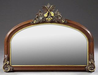 American Carved Walnut Overmantel Mirror, c. 1880,