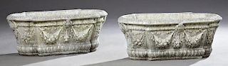 Pair of Louis XVI Style Cast Stone Oval Planters,