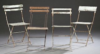 Set of Four Wrought Iron and Wood Folding Bistro C