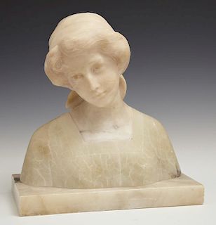 Art Nouveau Carved Marble and Onyx Bust of a Woman