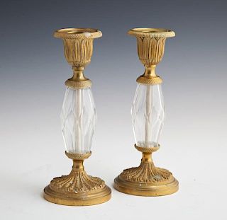 Pair of Diminutive Crystal and Gilt Bronze Candles