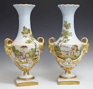 Pair of Limoges Porcelain Baluster Vases, 20th c.,