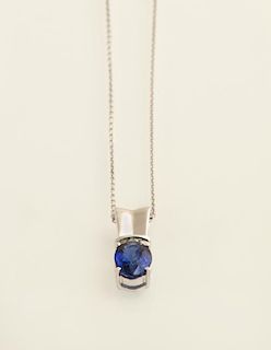 14K White Gold Pendant, with a 1.19 carat oval blu