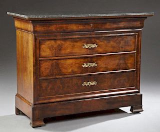 Louis Philippe Carved Walnut Marble Top Commode, 1