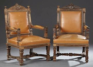 Pair of French Louis XIV Style Carved Walnut Faute