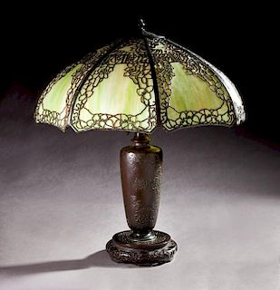 Handel Bronze Patinated Spelter Chinese Style Lamp