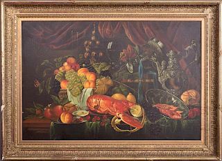 Chinese School, "Still Life of Lobster and Fruit o