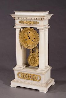 French Gilt Bronze and White Marble Portico Clock,