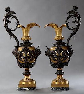 Exceptional Pair of Gilt and Patinated Bronze and