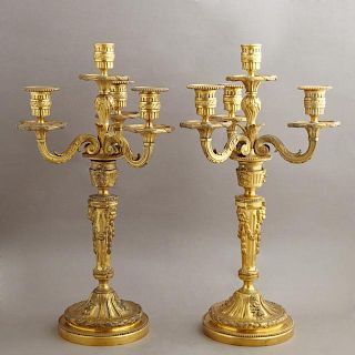 Pair of Louis XVI Style Gilt Bronze Four Light Can