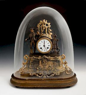 Gilt and Patinated Spelter Figural Mantel Clock. 1