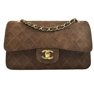 CHANEL Classic Double Flap Small Chain Shoulder Bag 2921121 Brown Suede