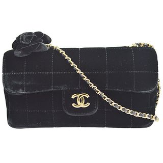 CHANEL Camellia Choco Bar Single Chain Shoulder Bag 6943396 Black Velvet
