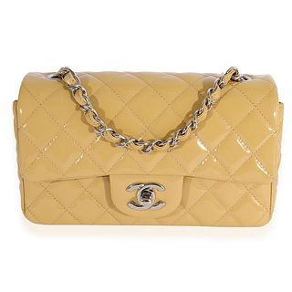 Chanel Beige Quilted Patent Leather Mini Rectangular Classic Flap