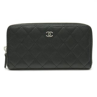 CHANEL Matrasse Coco Mark Round Long Wallet Caviar Skin Leather Black A50097