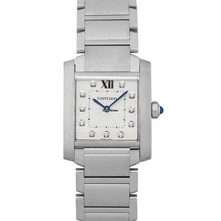 Cartier WE110007 - Tank Francaise 30 mm Quartz Silver Dial Stainless Steel Diamonds Ladies Watch