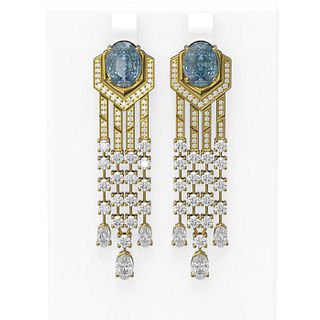 12.23 ctw Blue Topaz & Diamond Earrings 18K Yellow Gold