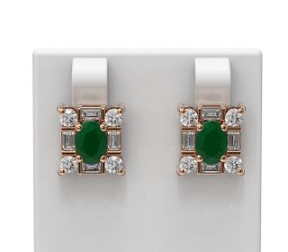 3.83 ctw Emerald & Diamond Earrings 18K Rose Gold