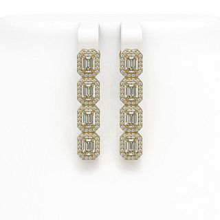 3.84 ctw Emerald Cut Diamond Micro Pave Earrings 18K Yellow Gold