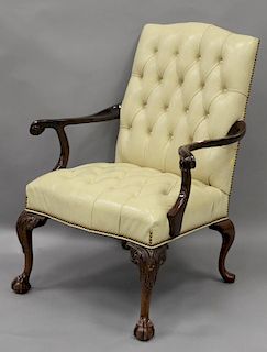 Leather Hancock & Moore mahogany armchair with ball and claw feet