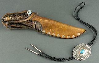 Navajo Style Bolo & Decorated Elk Horn Knife