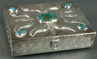 Ivan Howard & Tim Yazzie | Navajo Silversmithed Box with Blue Gem Turquoise